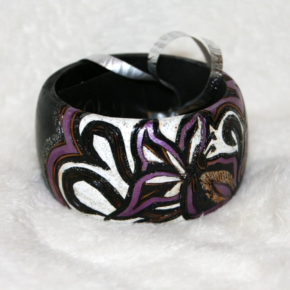 Wood-burned Purple Black Butterfly Bracelet